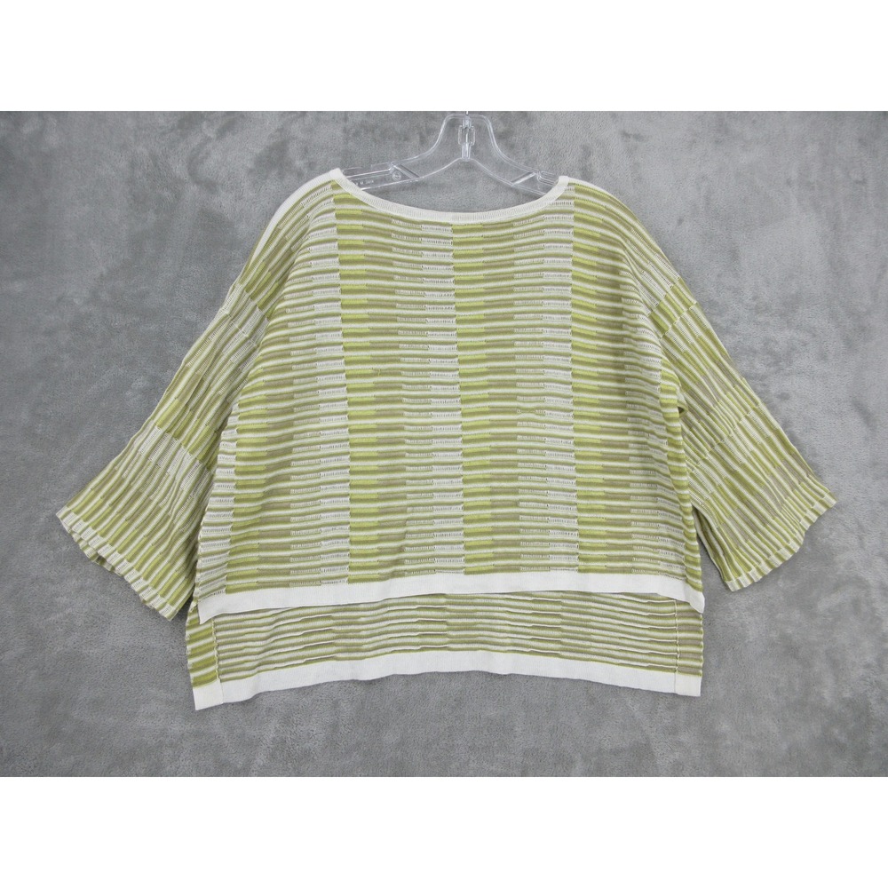 Matthildur Sweater Womens Size S Striped Pima Cotton Knit Boxy Relaxed Green